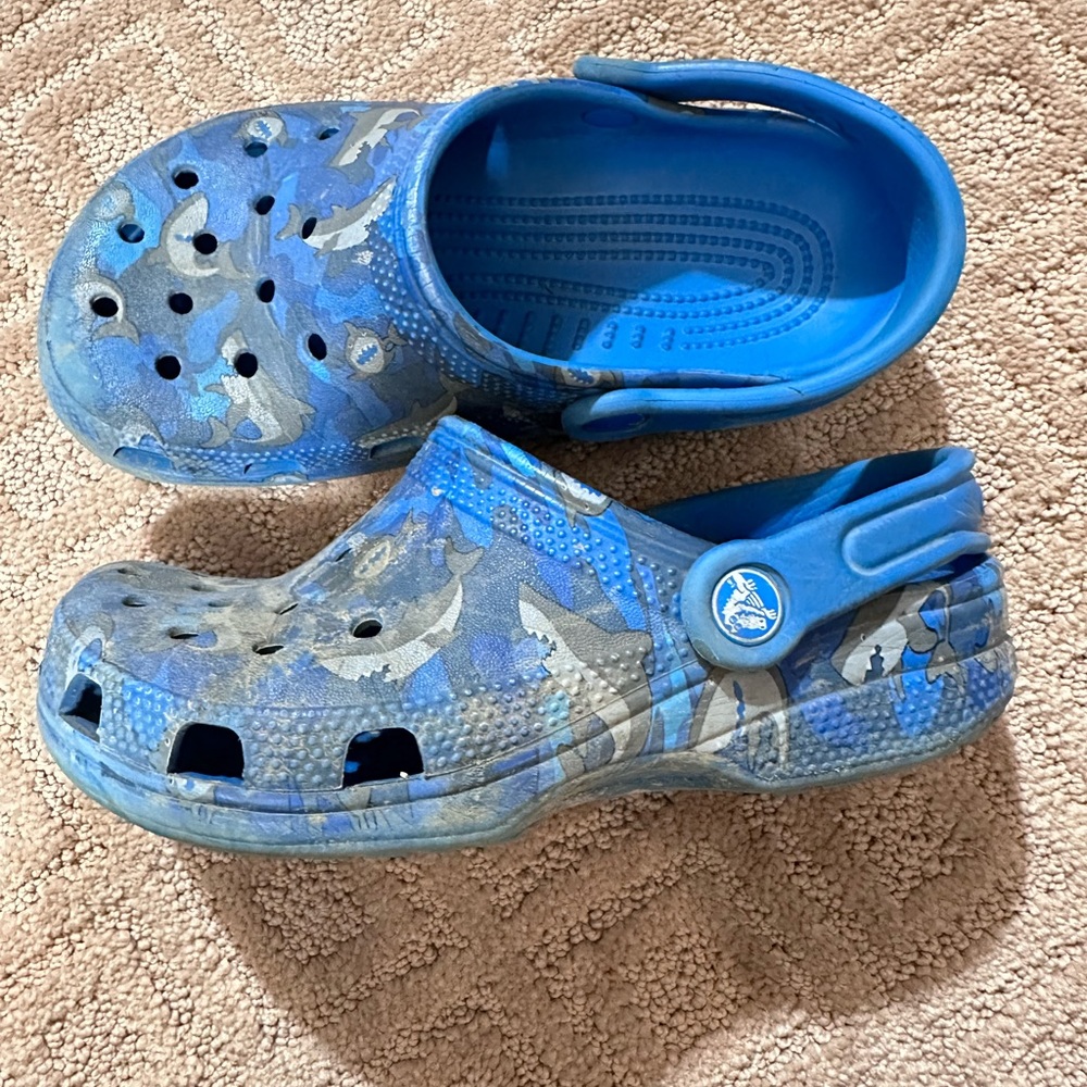 Blue camo crocs